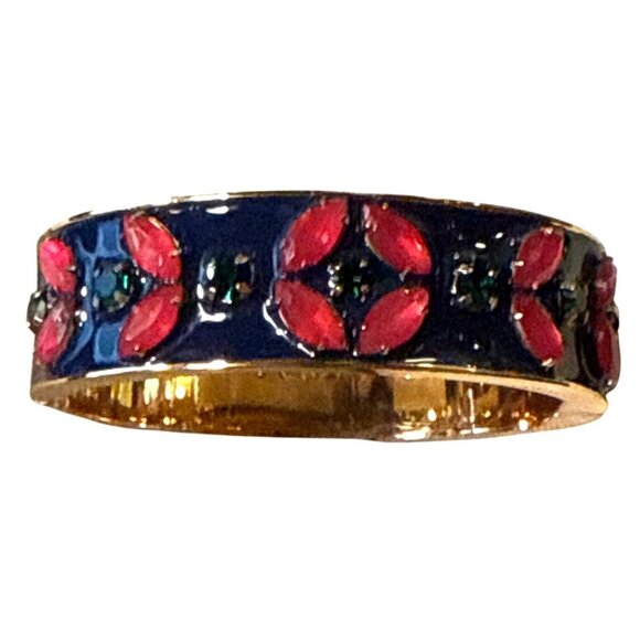 J.Crew Enamel & Gold-Tone Bangle With Pink & Green Floral Design - NOS - Picture 11 of 12